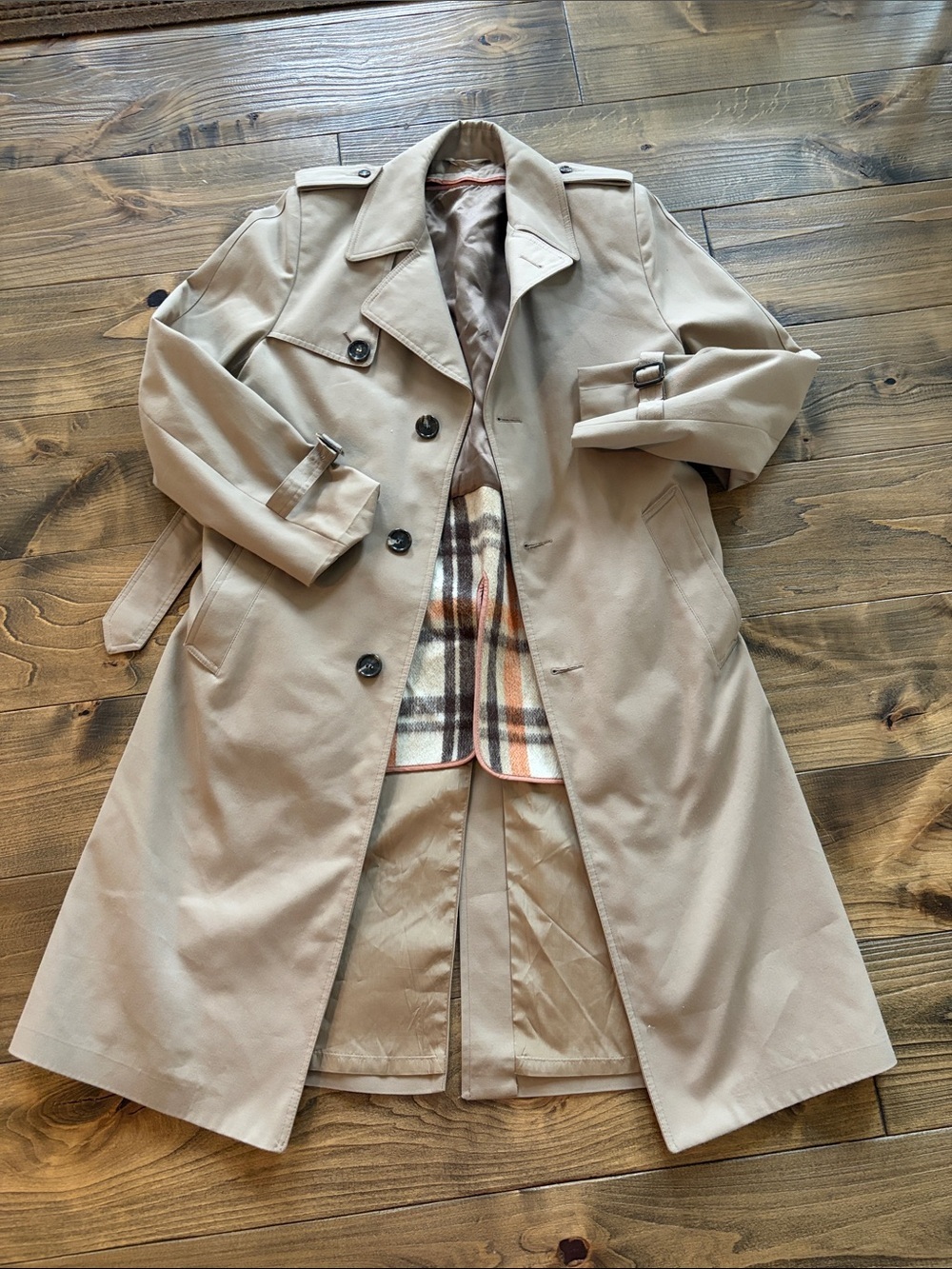 Vintage Wool Blend Coat with orange Trim and Plaid Interior